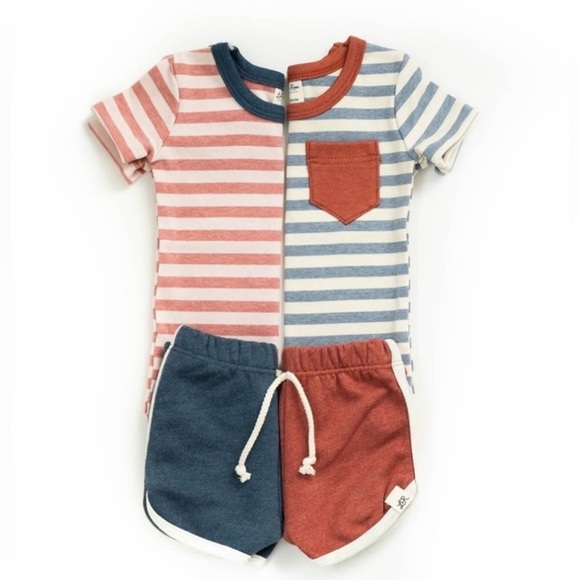 Lulu and Roo Freedom collection striped pocket tee with two matching shorts set - Picture 2 of 8